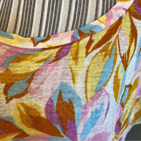 Joie Women’s Short Sleeve Colorful Floral 100% Linen Comfy Casual Boxy Top S - Picture 3 of 13